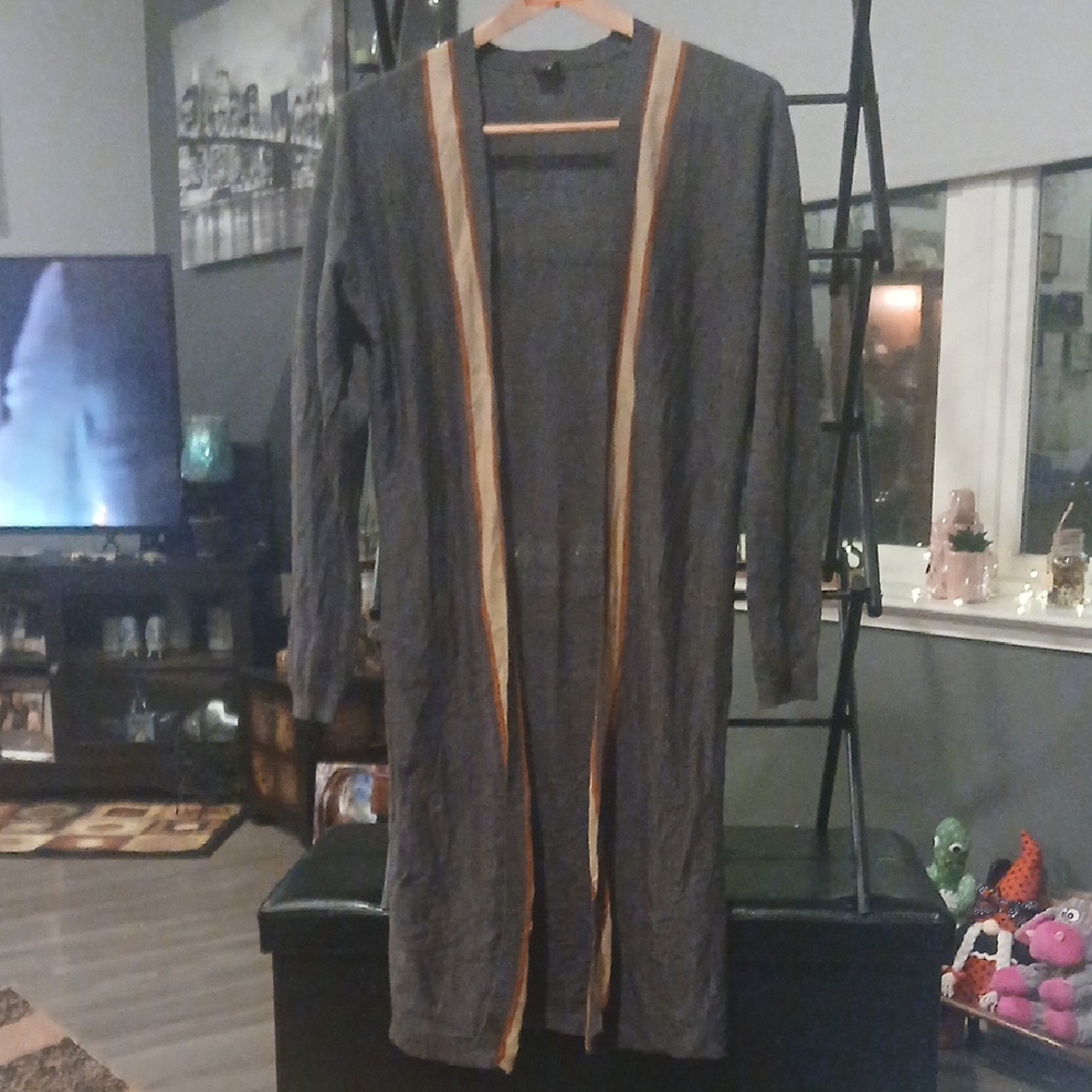 I Joah Premium Charcoal Open Cardigan with Tangerine Accents